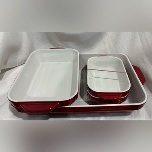 Kitchen aid casserole dishes Red and White Ceramic Bakeware Set